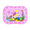 Pink inflatable baby water play mat with numbered sections and floating fish toys