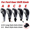 Set of five gear shift knobs for Ford models labeled A through E, showing long and short style holes.