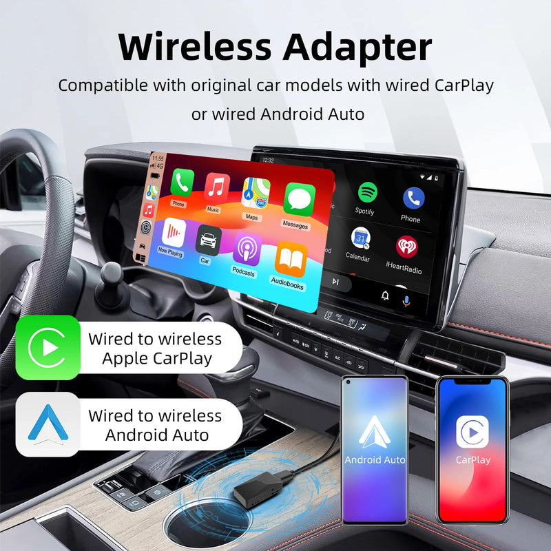 Adaptateur sans fil 2-en-1 pour CarPlay et Android Auto