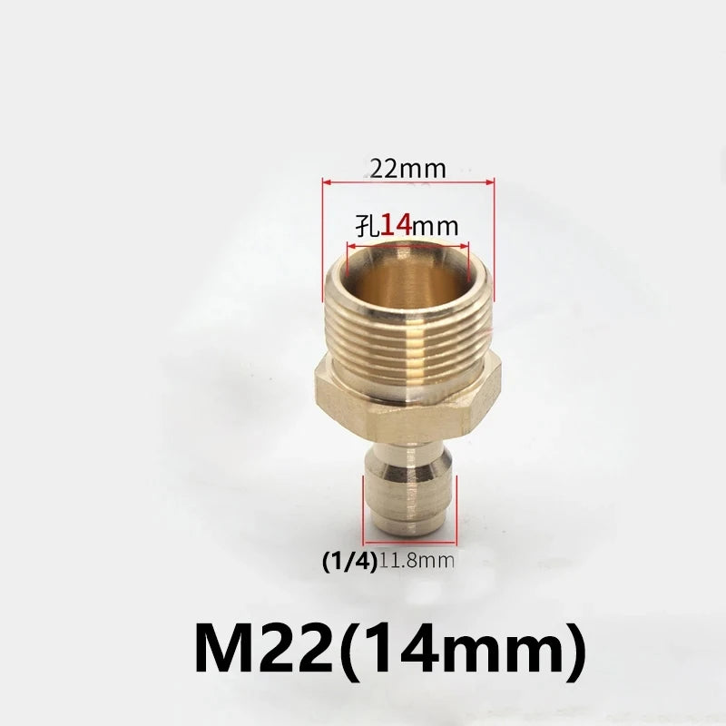 Brass pressure washer adapter kit with M22 thread and 14mm connection size