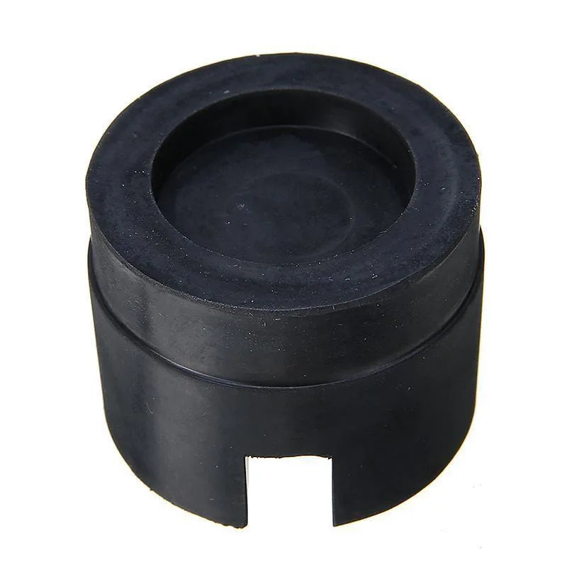 Black rubber pad for a universal car jack with a slotted frame rail adapter.