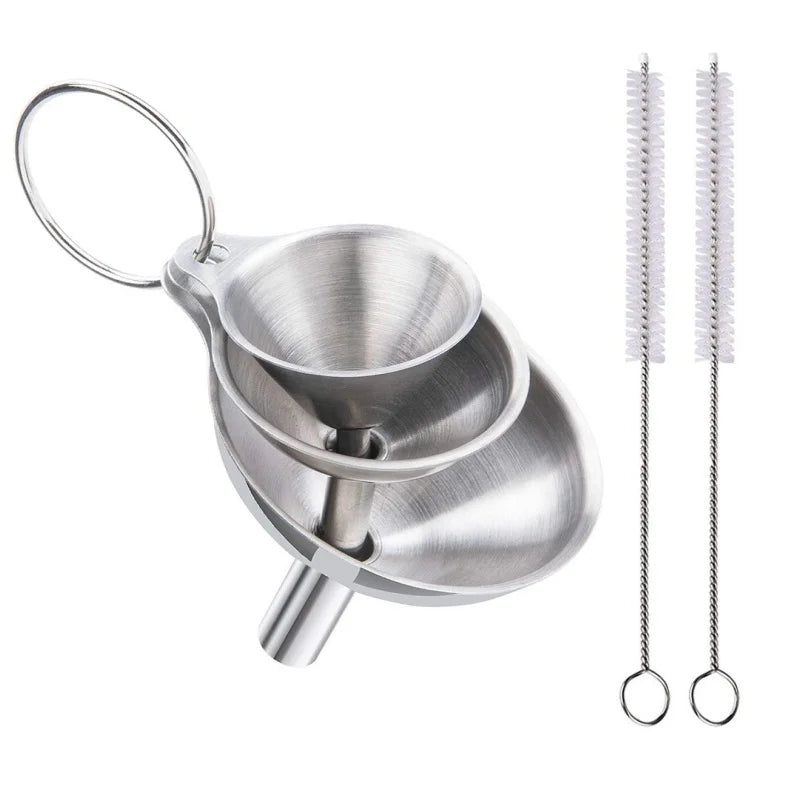 Stainless Steel Kitchen Funnel Set with Storage Ring