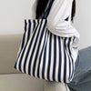 Striped Canvas Shoulder Tote Bag