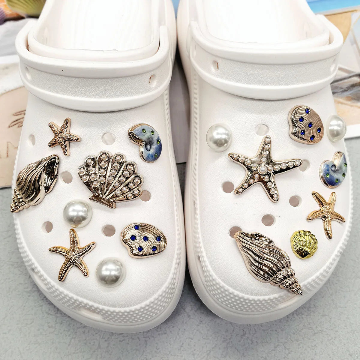 Beach-Themed Shoe Charms Set - 16 Pieces