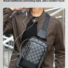Men's Waterproof PU Leather Crossbody Bag with Geometric Pattern