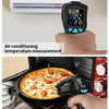A digital infrared thermometer is measuring the temperature of fried food and oven food inside an oven.