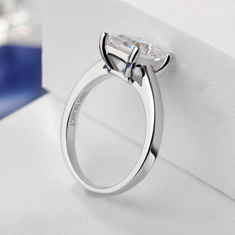 Princess Cut Moissanite Solitaire Ring in 925 Sterling Silver