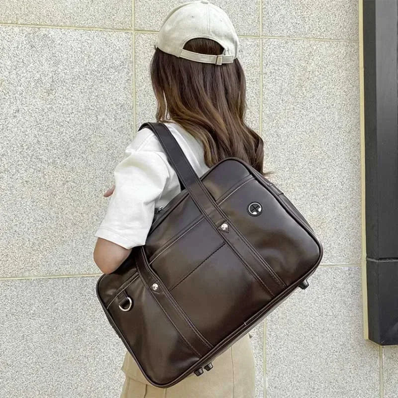 Japanese Preppy PU Leather Shoulder Bag