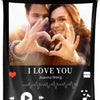 A black photo collage blanket featuring a picture of a couple and the text I love you Joanna Wang.