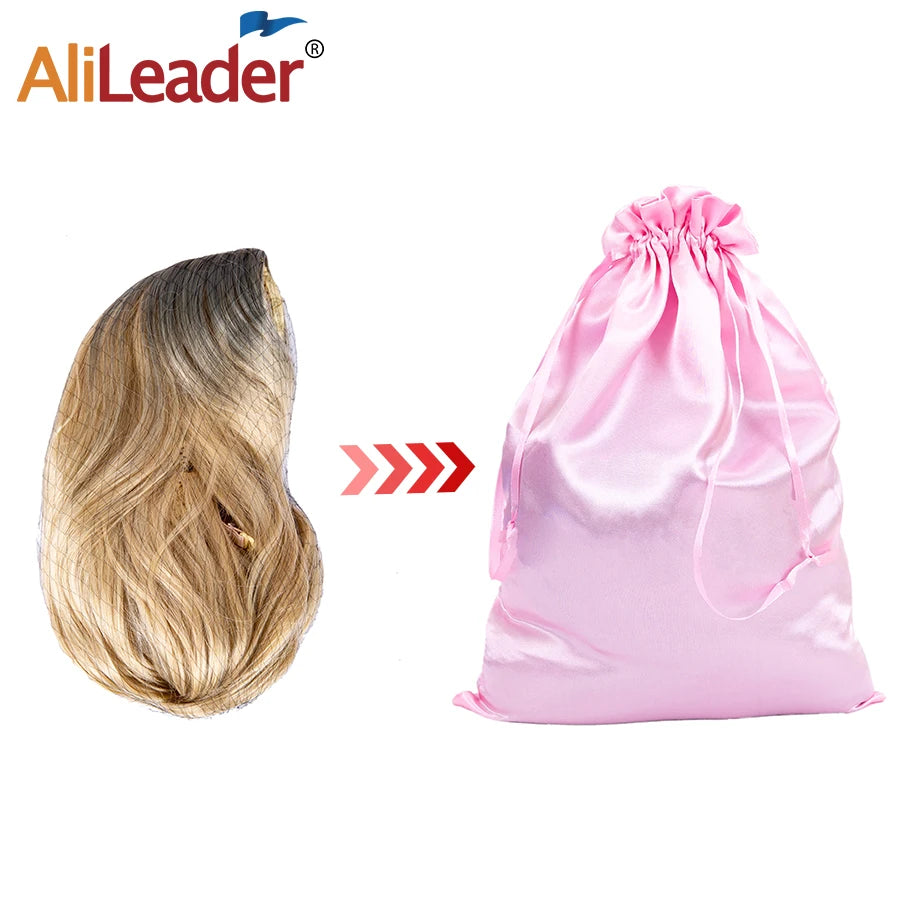 Pinker Satin-Aufbewahrungstasche für Haarverlängerungen