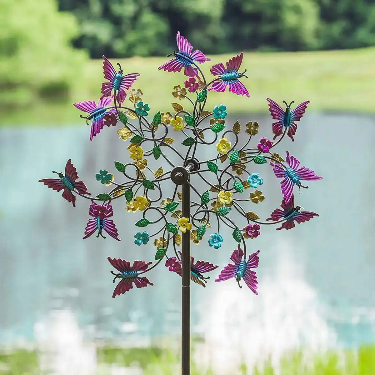 Colorful Butterfly Garden Wind Spinner with Metal Stake