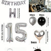 A kit for creating a balloon garland featuring silver and black foil numbers and balloons.
