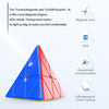 A blue and red GAN Pyramid magnetic speed cube with various components labeled for tuning and magnetic core positioning.