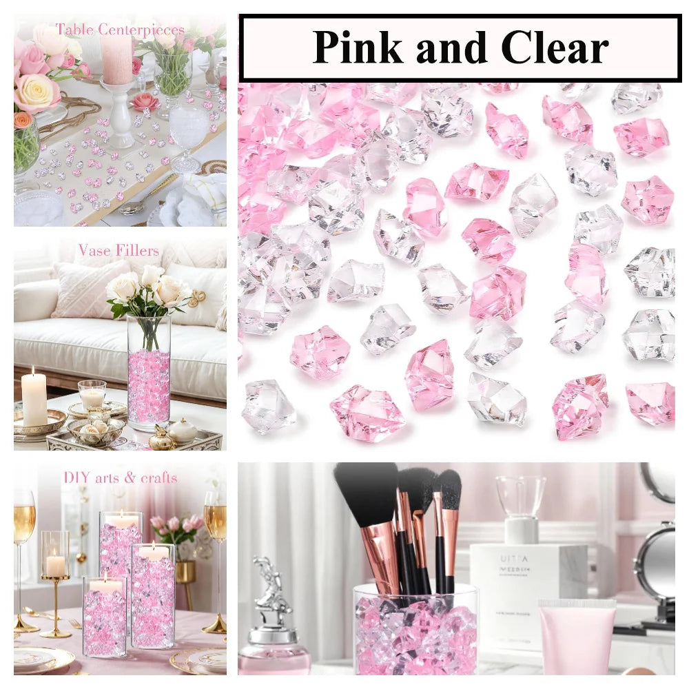 Pink and clear acrylic crushed ice gems for vase fillers and decor