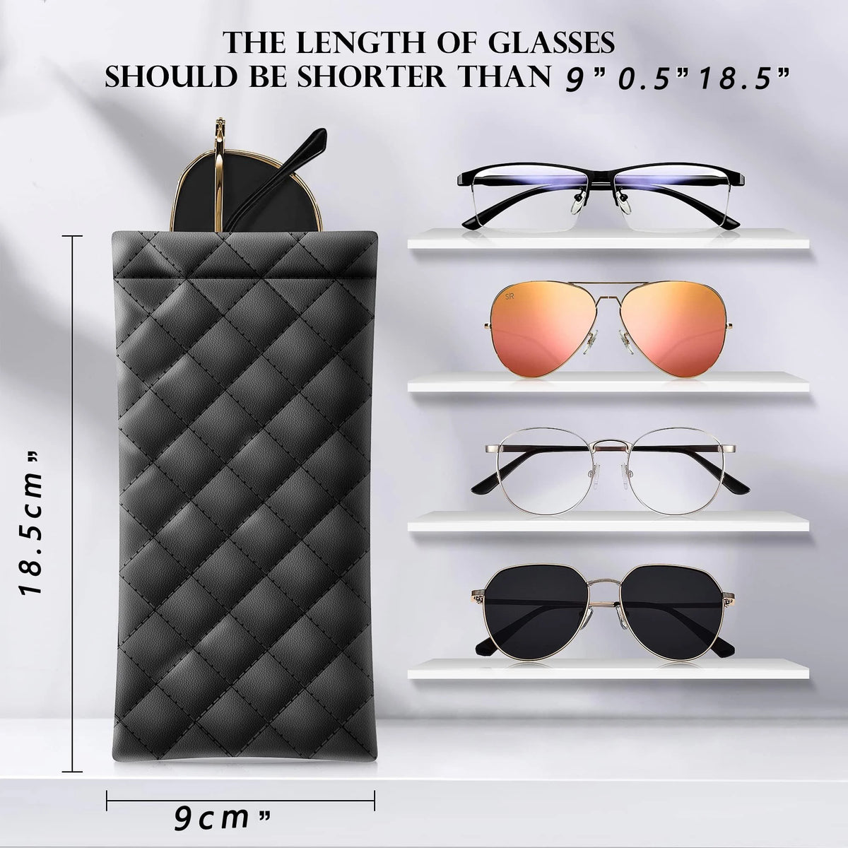 Soft PU Leather Squeeze Glasses Case with Multi-Functional Storage Pocket