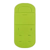 A lime green cartoon baby stroller seat cushion with a contoured design.