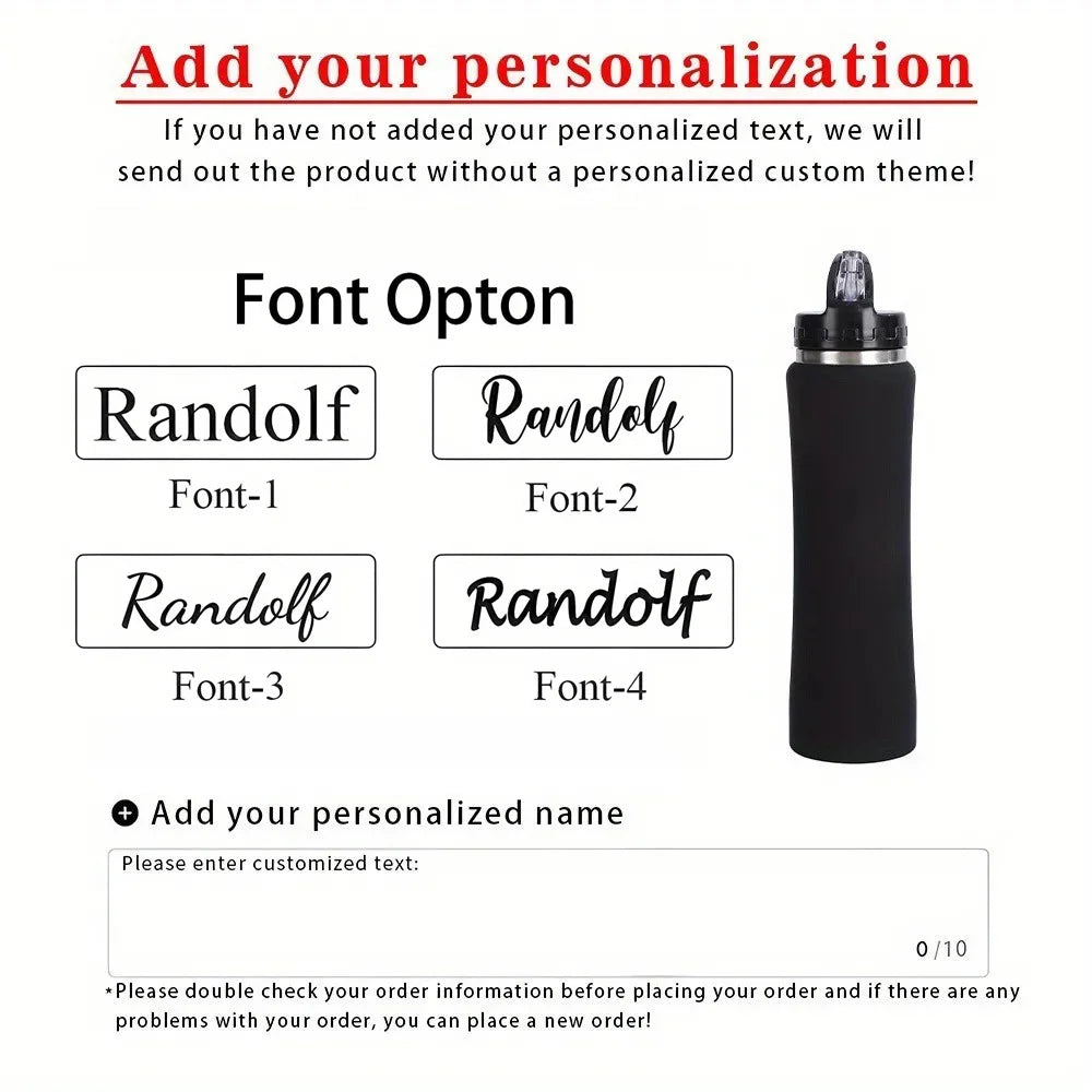 Personalized Engraved Stainless Steel Water Bottle with Straw