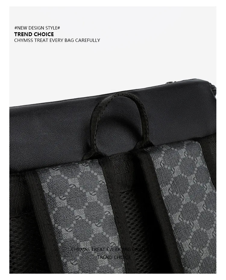 Black PU leather backpack featuring a subtle crocodile pattern and padded interior lining.