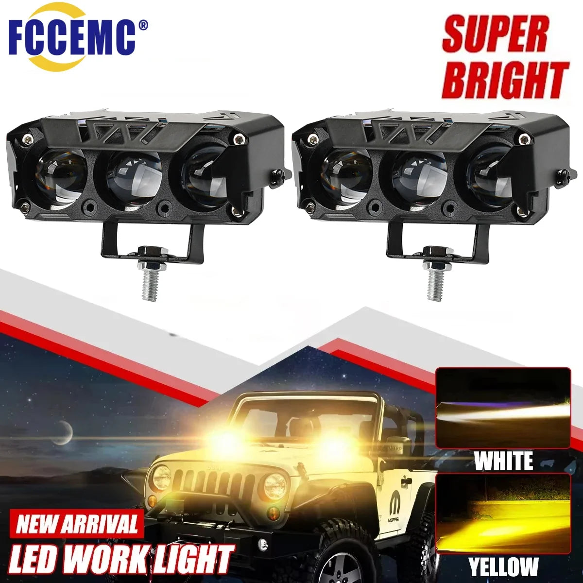 Dual Color LED Spotlight with High/Low Beam for Motorcycles and Vehicles