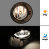 A pair of fog light assemblies for a 2010-2013 Chevy Camaro, shown in both day and night modes.