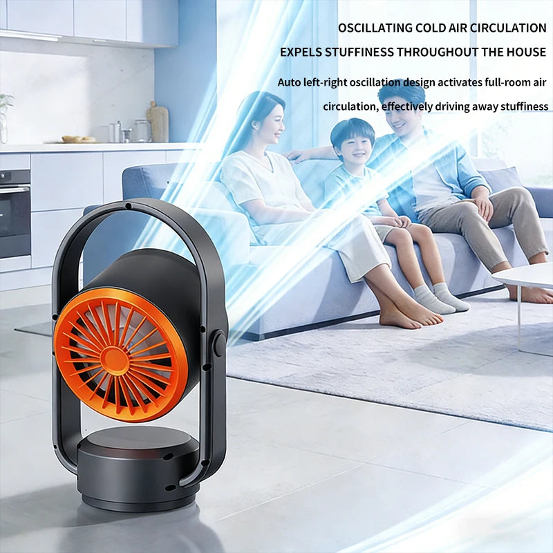 Portable USB Desk Fan with Oscillation and Digital Display