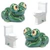 Hand-painted ceramic frog toilet bolt covers in green and yellow.