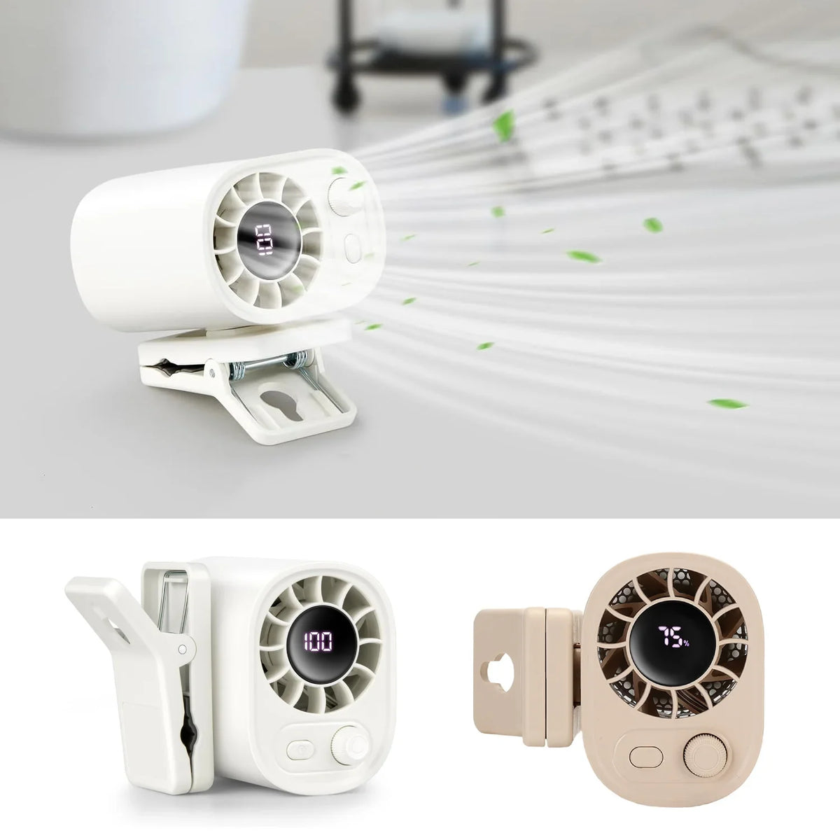 360° Rotating USB Rechargeable Clip-On Fan with 100-Speed Control