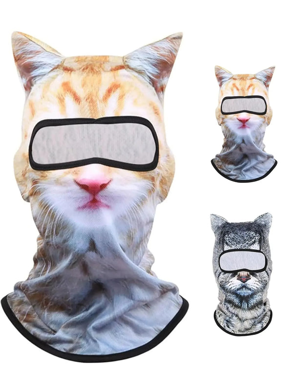 A cat ear balaclava featuring a tiger-like face design and various styles.