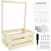 Wooden storage crate with a long handle and installation instructions for baby toys and clothing.