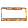 A rectangular, weathered copper-colored aluminum license plate frame with mounting holes.