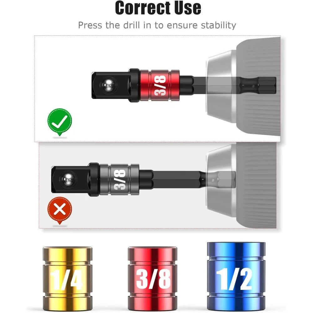 105° Right Angle Drill Attachment with Hex Shank Socket Adapter Set