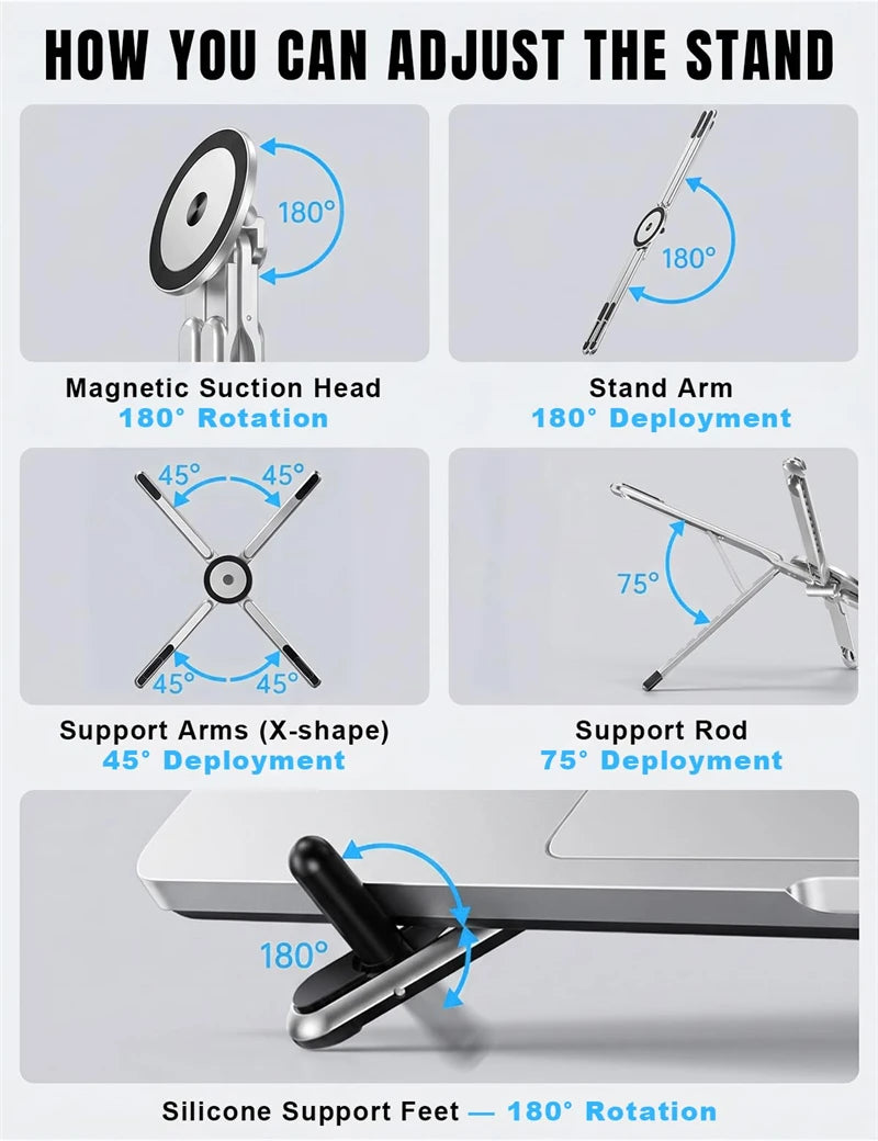 Foldable Aluminum Laptop Stand with Magnetic Phone Mount