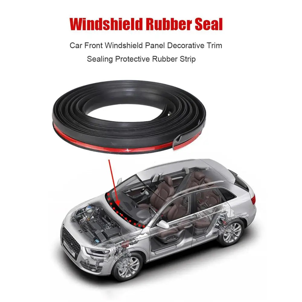 A roll of windshield rubber seal strip shown next to a silver car demonstrating its use for sealing the front windshield.