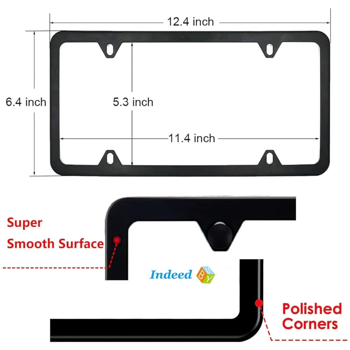 Black slim license plate frame with polished corners and smooth surface.