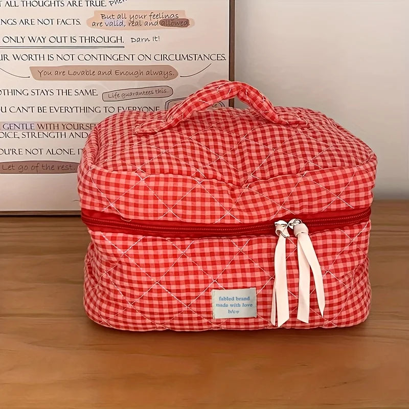 Classic Plaid Makeup Bag – Large Capacity Cosmetic Organizer