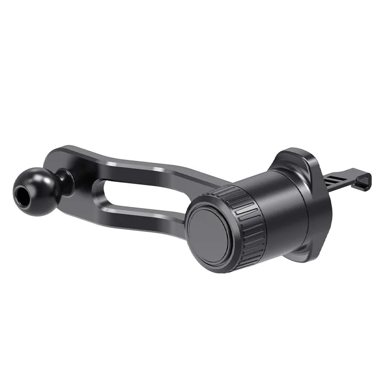 Black universal gravity car phone holder with hook clip and adjustable clamp.