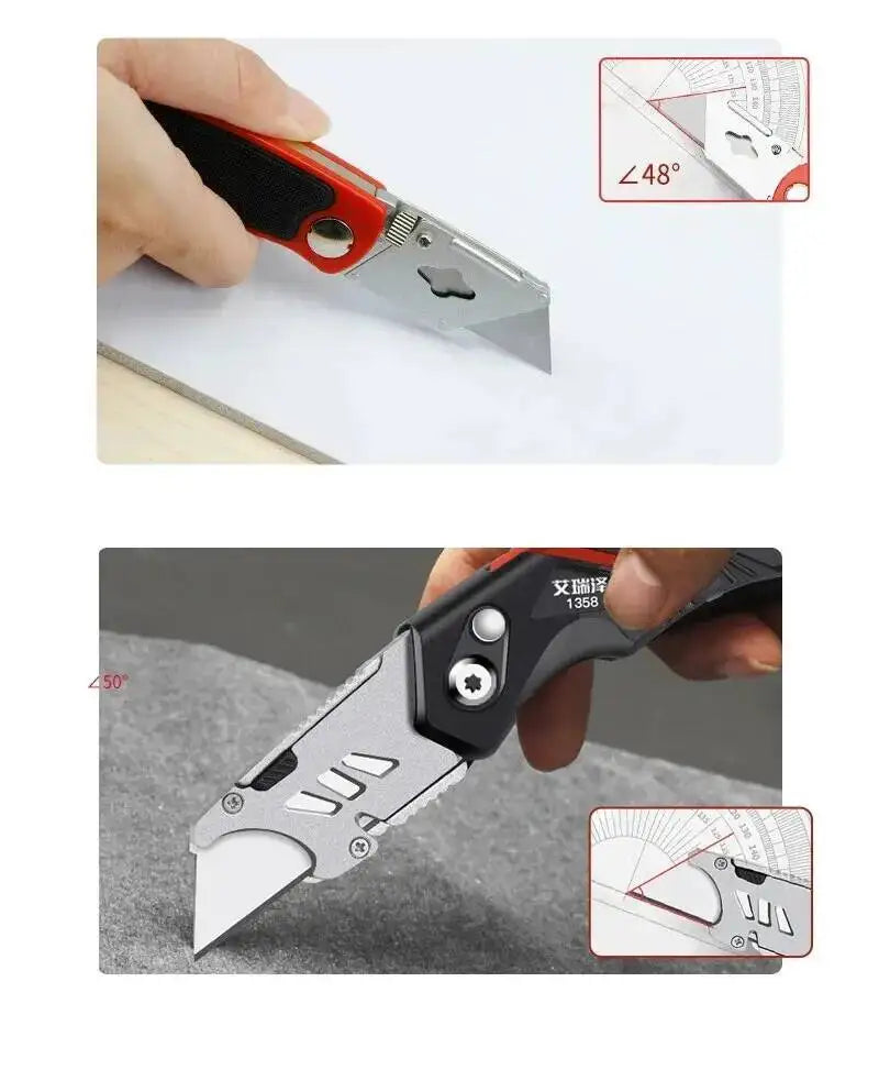 Folding Utility Knife with Replaceable Blade and Safety Lock