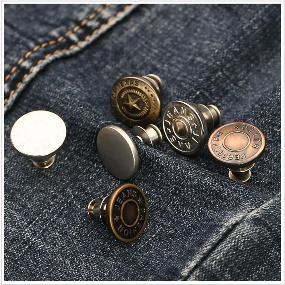 No-Sew Adjustable Jeans Button Pins for Waist Tightening and Decoration