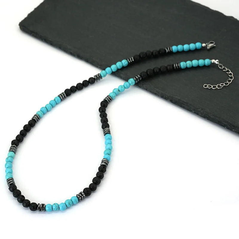 Tiger's Eye & Lava Stone Beaded Necklace