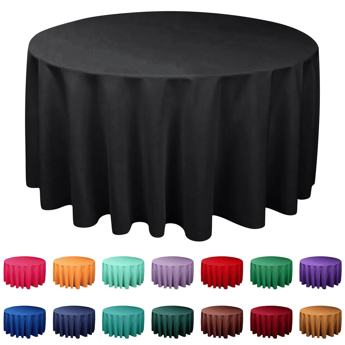 Round Solid Color Polyester Tablecloth for Weddings, Parties & Dining