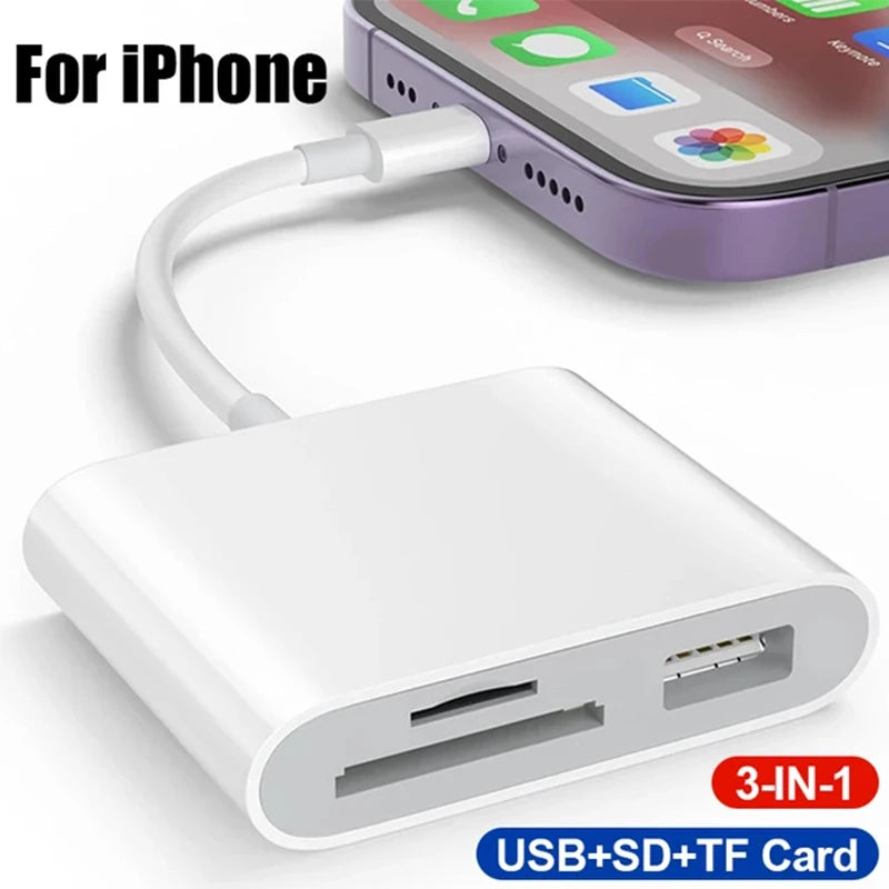 3-in-1 USB Card Reader for iPhone and iPad