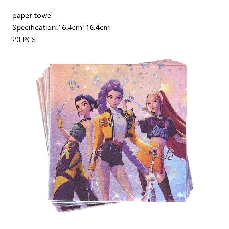 A stack of 20 paper towels is shown next to a set of music-themed character cards featuring anime-style girls.