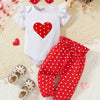 Adorable Heart Print Baby Girl Outfit Set (Romper, Pants & Headband)