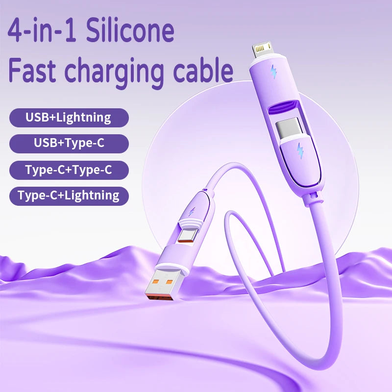 4-in-1 Fast Charging Cable with USB-C & Lightning Connectors – 66W
