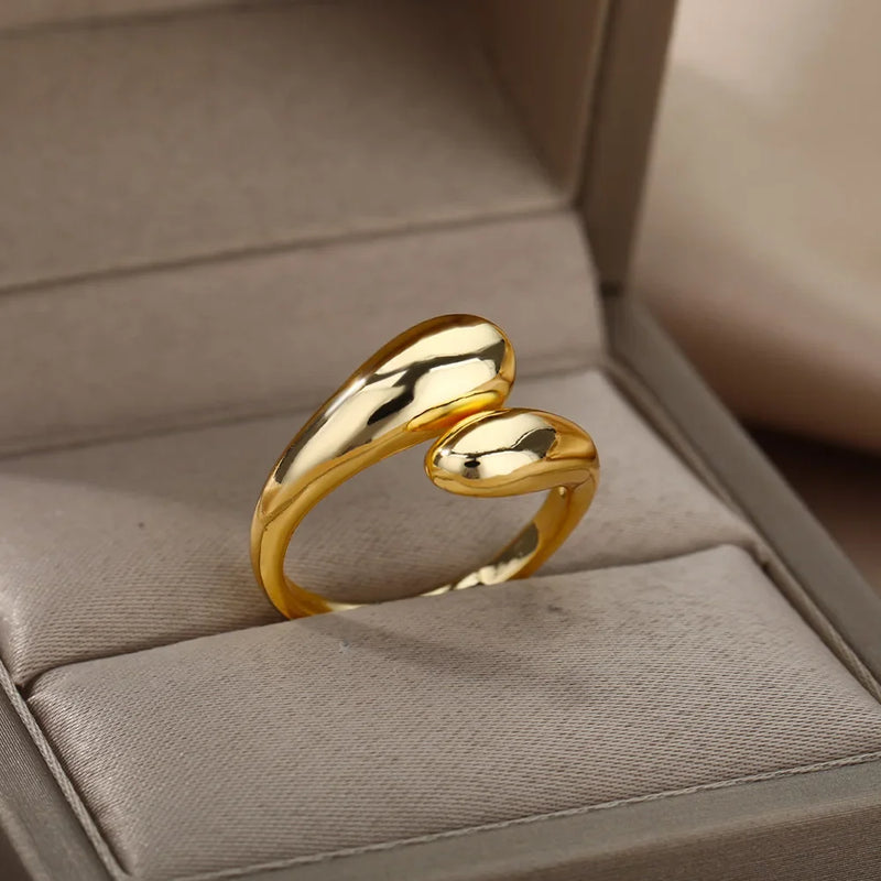 Open Teardrop Ring in Sterling Silver with Gold Accents