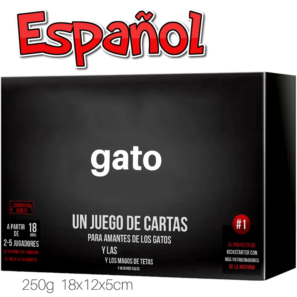 Box of a card game titled Gato Un Juego de Cartas for cat lovers and the magicians of cats