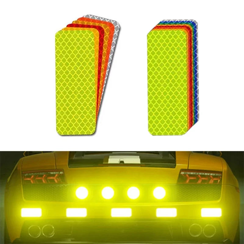A close-up view of a yellow high-visibility reflective strip sticker product.