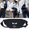 Black face mask shaped waist pack with the text Don't touch Me