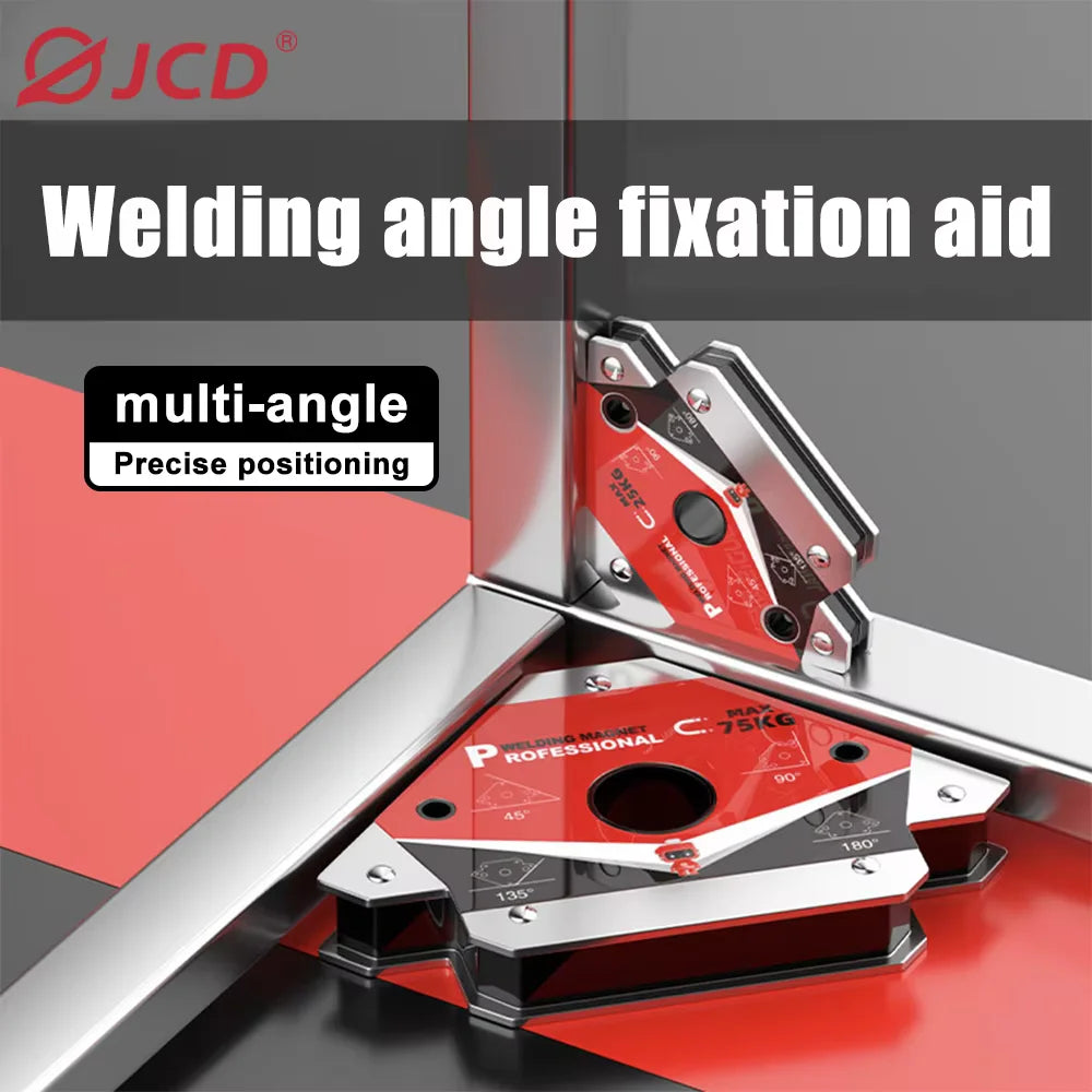 A set of magnetic welding angle fixation aids used for precise positioning in welding tasks.
