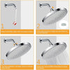 Four steps showing the installation and use of a 6-inch high-pressure rainfall shower head.
